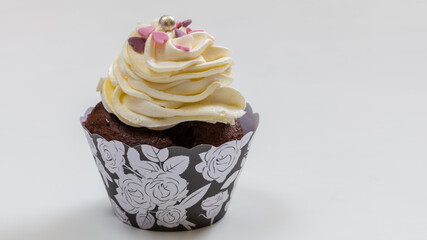 Cupcakes with cream and beautiful decoration