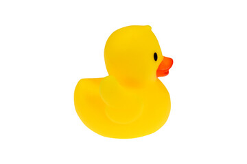 Rubber yellow duckling. On a white background, isolated.
