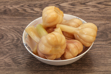 Marinated garlic in the bowl