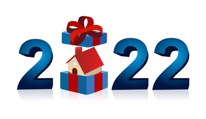2022 - blue gift box with new house inside