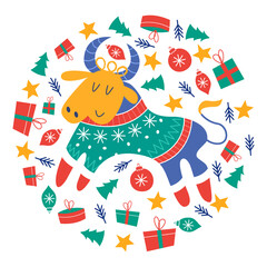 New Year's Christmas card, vector illustration.