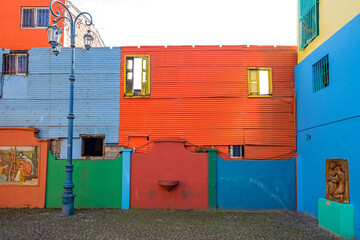 Typical houses in La Boca district in Buenos Aires, Argentina. La Boca is an old neighbourhood, a poor area of the city where you can still find the true city's spirit