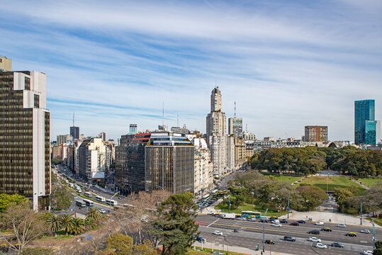 Aerial view of the Retiro district in Buenos Aires, Argentina, with Kavanagh building and other skyscrapers