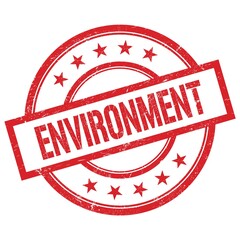ENVIRONMENT text written on red vintage round stamp.