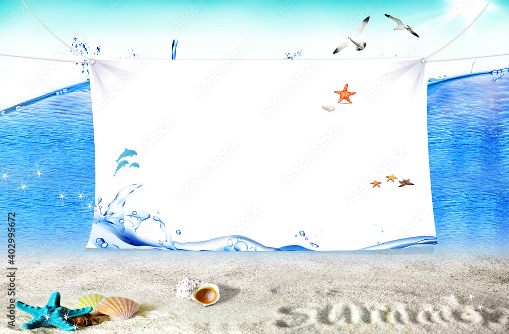 Aufkleber 3d rendering sea on the bench background and space for text