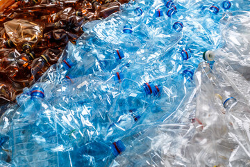 plastic bottles. recycling To conserve the environment concept.Background of many used empty PET bottles