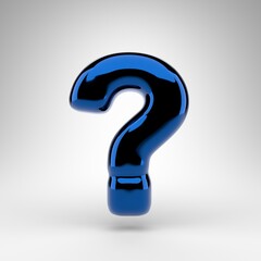 Question symbol on white background. Blue chrome 3D sign with glossy surface.