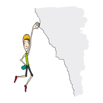 Ein Kletterer h&auml;ngt am Felsen