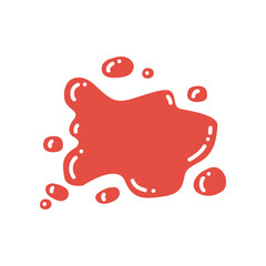 Vector illustration paint, splash ink, stain. Element isolated on white background. Use in children s educational books. Color training. Red color.