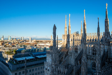 Fototapeta na wymiar View of Milan historical buildings from the roof of Milan's Cathedral