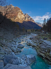 Autumnal late afternoon mood at the mountain stream
