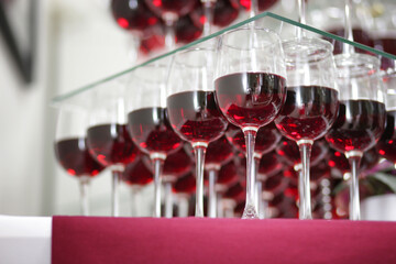 red wine in a glass. Luxury table for a Banquet. Table set for a party