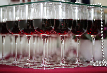 red wine glasses. Luxury table for a Banquet. Table set for a party
