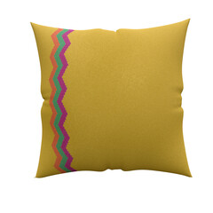 Bright wool or cotton pillow in blue, orange and red colors, with an abstract pattern highlighted on white. 3D-rendering