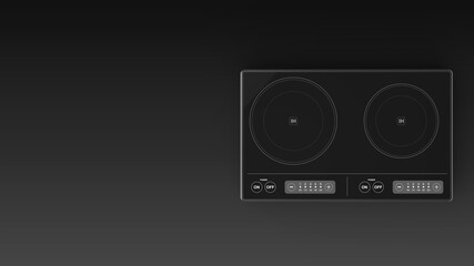 Electric cooktop black black background one right front 3D Render