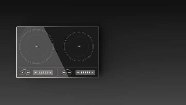 Electric cooktop black black background one left front 3D Render