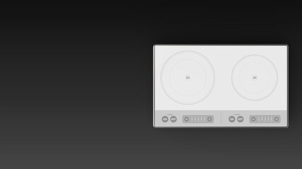 Electric cooktop white black background one right front 3D Render