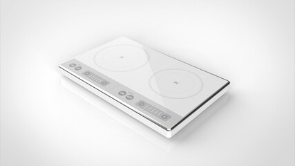 Fototapeta premium Electric cooktop white white background one center angled 3D Render
