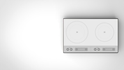 Electric cooktop white white background one right front 3D Render