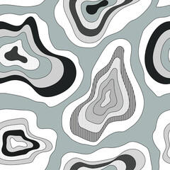 Abstract seamless liquid pattern with various vector shapes in black and white colours 