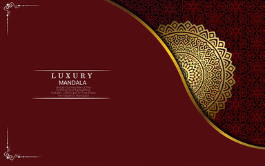 Luxury gold mandala ornate background for wedding invitation, book cover with mandala element style premium vector