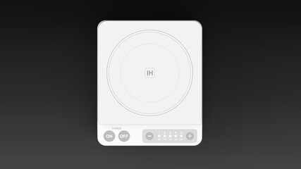 IH cooktop white black background one center front 3D Render