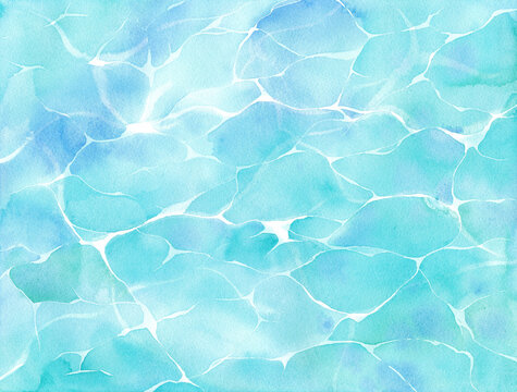 ゆらめく透き通った水面の抽象イメージ。水彩イラスト。背景、壁紙。