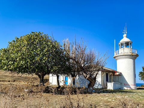 Lighthouse blue sky, blue sea at  Blacksea  coast Igneada Kirklareli Turkey Thrace Europe 