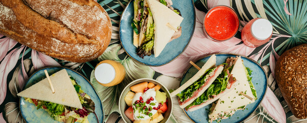 Small Tapas Restaurant Dishes On A Jungle Background 