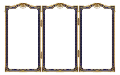 Panoramic golden frame for paintings, mirrors or photo isolated on white background. Design element...