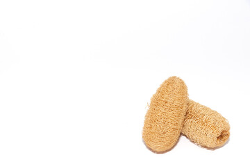 Natural loofah sponge gourd for bath rub, dishes cleaning or exfoliating scrubber tool on white background. No clipping path.