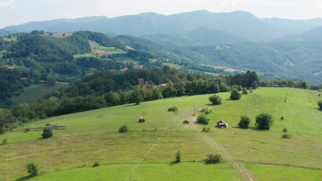 Beautiful green country landscape of Serbia -aerial