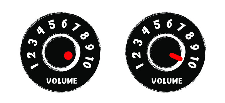 Volume control knob is used to adjust the volume of the respective sound source. Volume buttons or tone button to turn sound on and off. Sound stretched, tone control for music or guitar. Verctor sign
