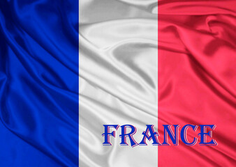 Flag of France on satin texture. Close up