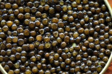 Closeup of High quality real natural sturgeon black caviar