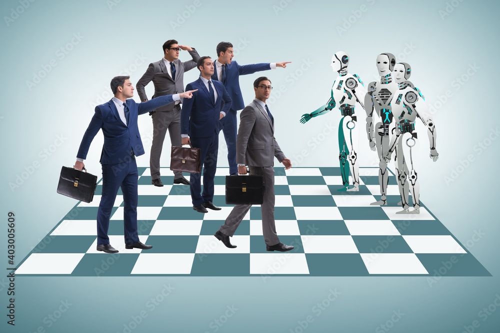Poster concept of rivalry between robots and humans