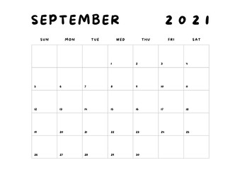 2021 Minimalist Black and White Calendar, Sunday Start Printable Calendar, Plain calendar, Monthly Planner, Desk Calendar, Landscape