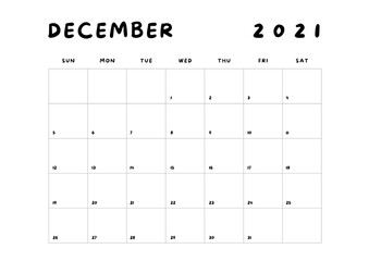 2021 Minimalist Black and White Calendar, Sunday Start Printable Calendar, Plain calendar, Monthly Planner, Desk Calendar, Landscape