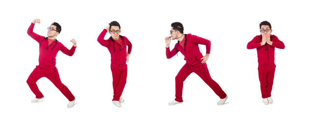 Funny sportsman isolated on white