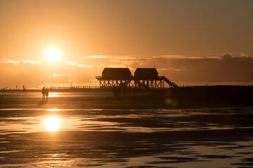 Sundown at the beach of Sankt Peter-Ording in Germany