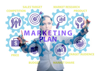 Marketing plan concept illustration with businesswoman