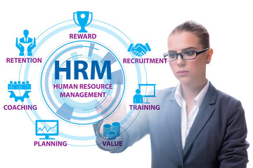 HRM - Human resource management concept with businesswoman