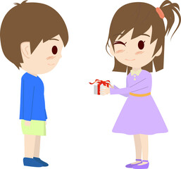 チョコレートをプレゼントするバレンタインデーの女の子