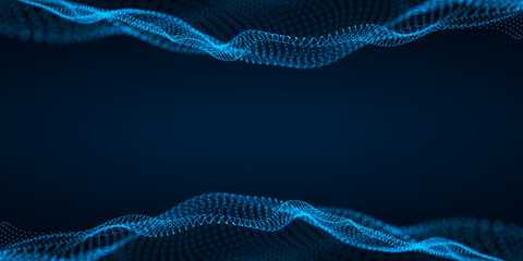 Abstract blue digital wave technology network background. 3D rendered illustration
