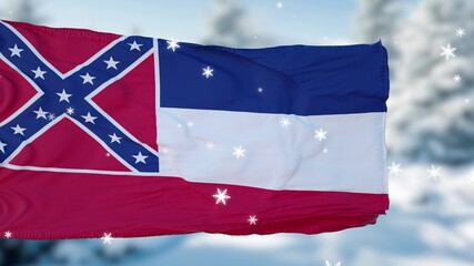 Mississippi winter snowflakes flag background. United States of America. 3d illustration