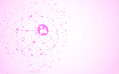 Global network concept. Technology connection background. World globe blockchain technology background connect dots and lines. Abstract concept. Digital network technology, vector background