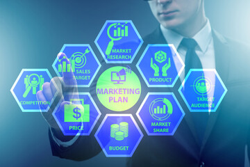 Marketing plan concept illustration with businessman