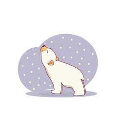 Arctic polar animal, cute white bear on blue background. Flat design.Vector Illustration. Polar bear cartoon character. Cute Polar Bear. Merry Christmas bear