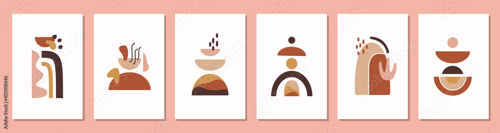 Poster modern abstract set aesthetic backgrounds with colorful shapes on white background. wall decor in bo