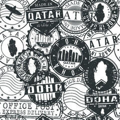Doha Qatar Stamps Background. City Stamp Vector Art. Postal Passport Travel. Design Set Pattern.